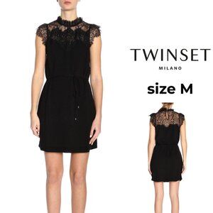 Twin-Set Black Lace Detail Midi Dress